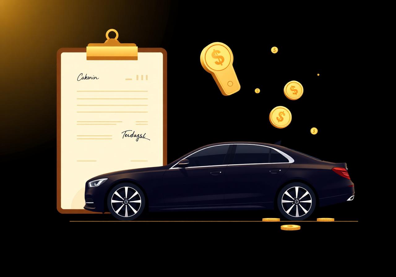Ilustração premium da consulta de preços FIPE — carro, prancheta de avaliação e moedas